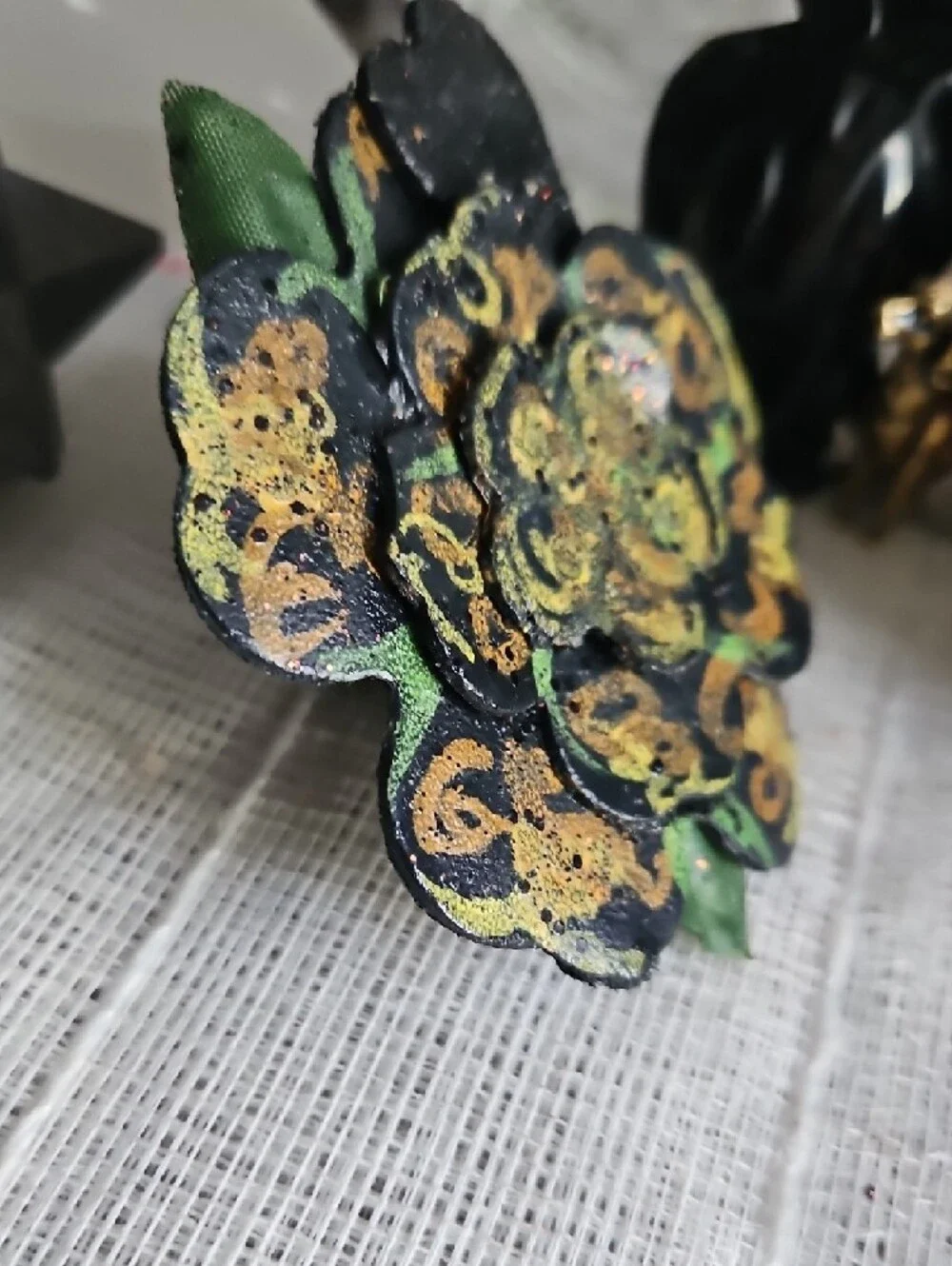 Handcrafted Genuine Leather Hand Tooled & Painted Pet Collar Floral Accent NEW